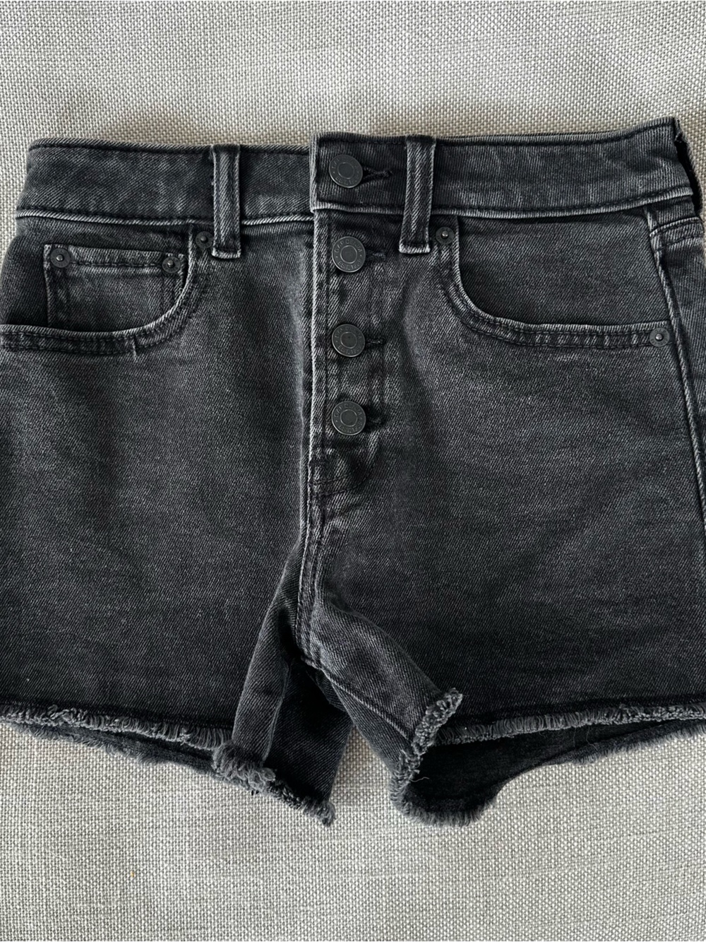 GAP Kids High Rise Graphite Denim Shorts | Size 12 | Stretch | Frayed Hem